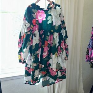 Next Floral Kids Dress in Green and Pink